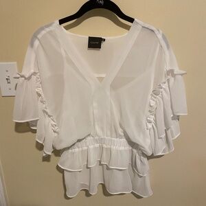Cliche Women's Medium White Ruffle Blouse with Built In Cami